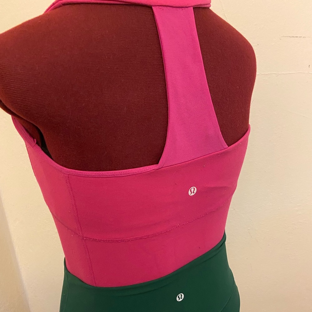 Lululemon support tank top, built in bra, size 10/L. Dark pink. Razor back.